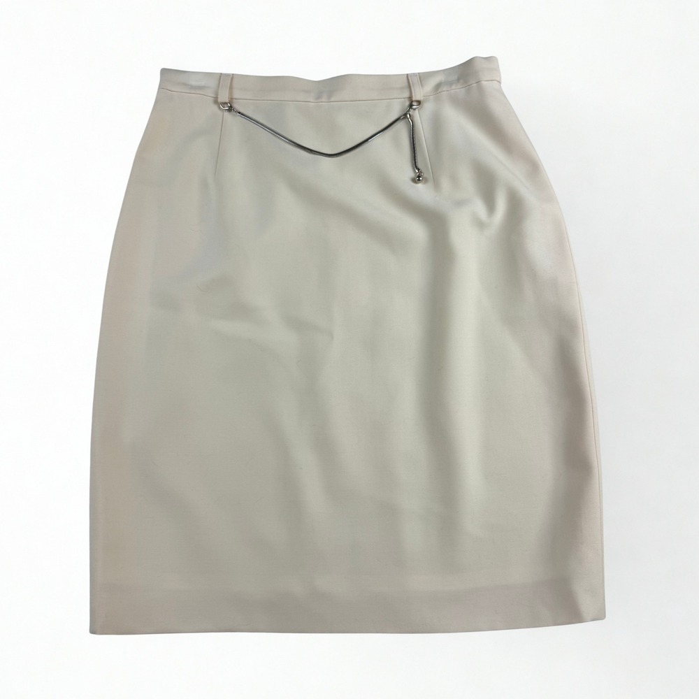 Vintage Escada Virgin Wool Pencil Skirt Womens 8‎ Cream Chain Detail Classic NWT